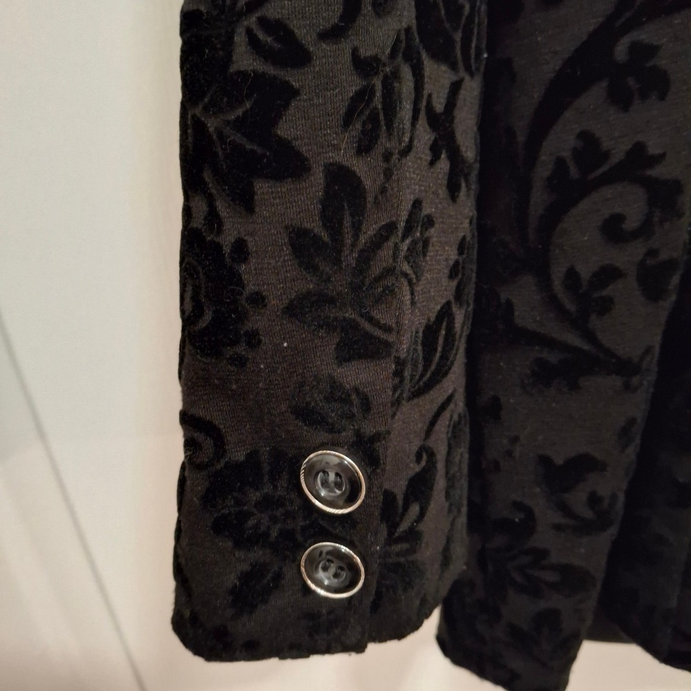 3/$15 Dressbarn Black‎ Velvet Burnout Whimsigoth Old Money Blazer Womens Size L - Picture 6 of 11